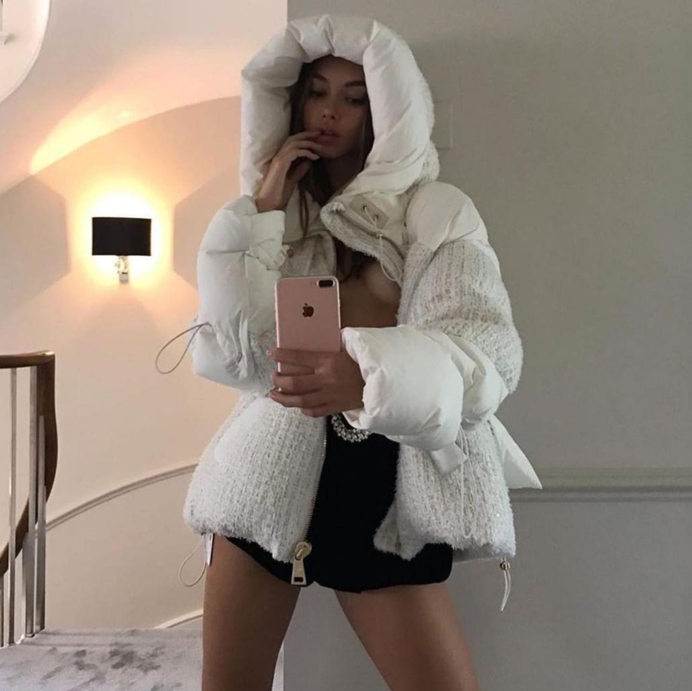 Nicole Benisti white tweed vendome puffer jacket M
